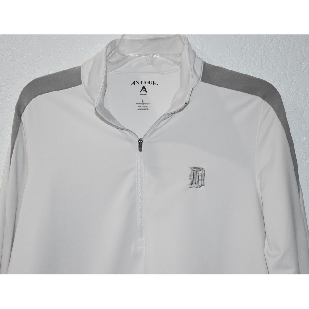 Antigua Detroit Tigers Womens Quarter Zip Pullover White Grey Large MLB Jacket